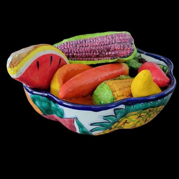 Talavera Pottery Fruit Bowl with Paper Mache Fruit - Picture 1 of 14